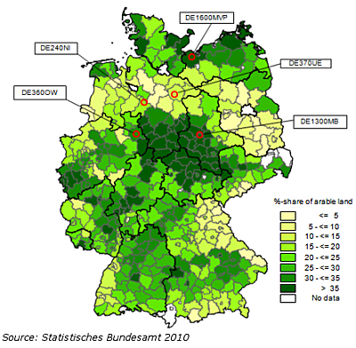 map: share of acreage per arable land