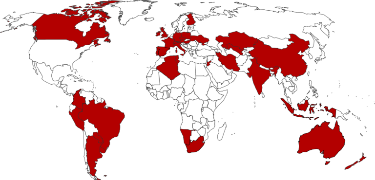 World map with Beef and Sheep partner countries marked in red
