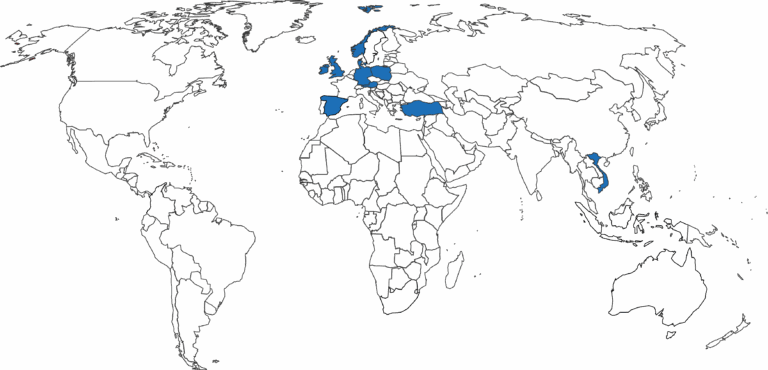 World map with Fish partner countries marked in blue