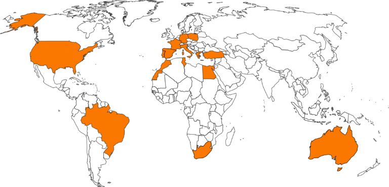 World map with Horticulture partner countries marked in orange