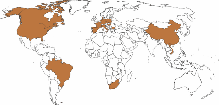 World map with Pig partner countries marked in brown