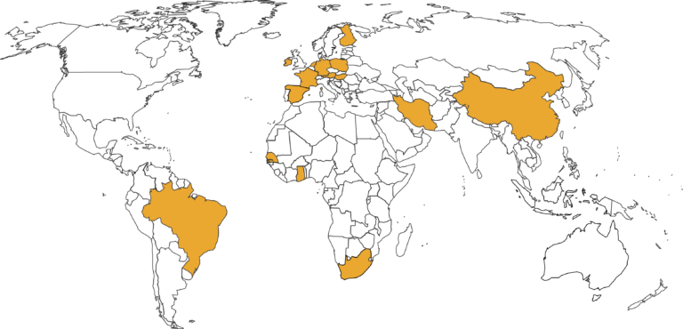 World map with Poultry partner countries marked in yellow