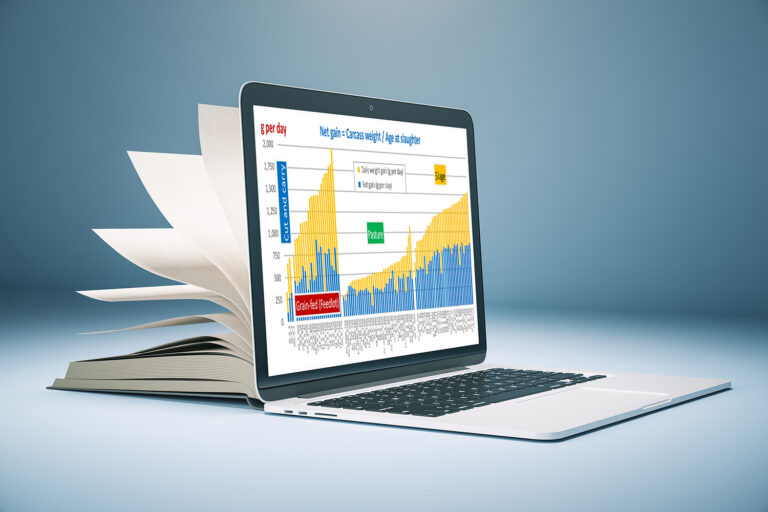 Creative open book computer on subtle background with copy space. Online education and webinar concept. Mock up, 3D Rendering