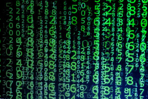 Green numbers on a black screen. Background matrix style. Green is the dominant color. Code in green. Data in binary code. Computer virus and hacker screen background.