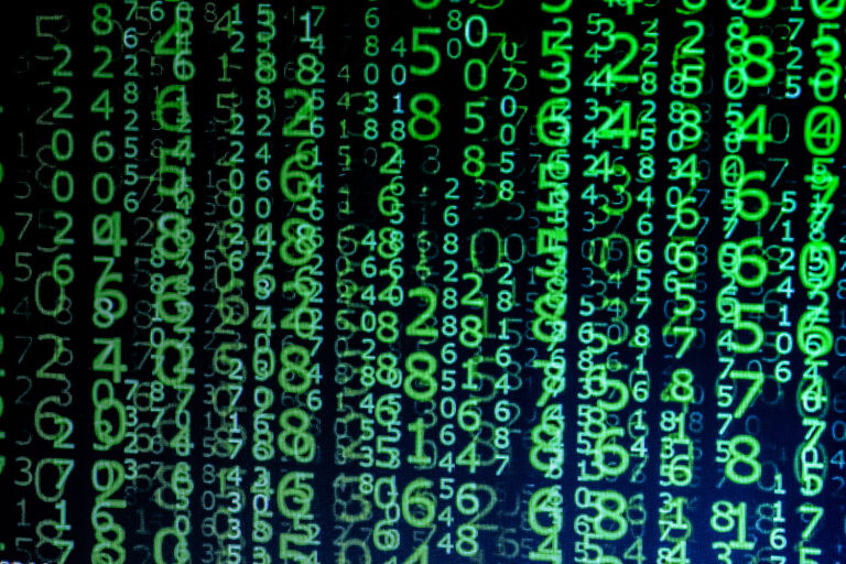 Green numbers on a black screen. Background matrix style. Green is the dominant color. Code in green. Data in binary code. Computer virus and hacker screen background.